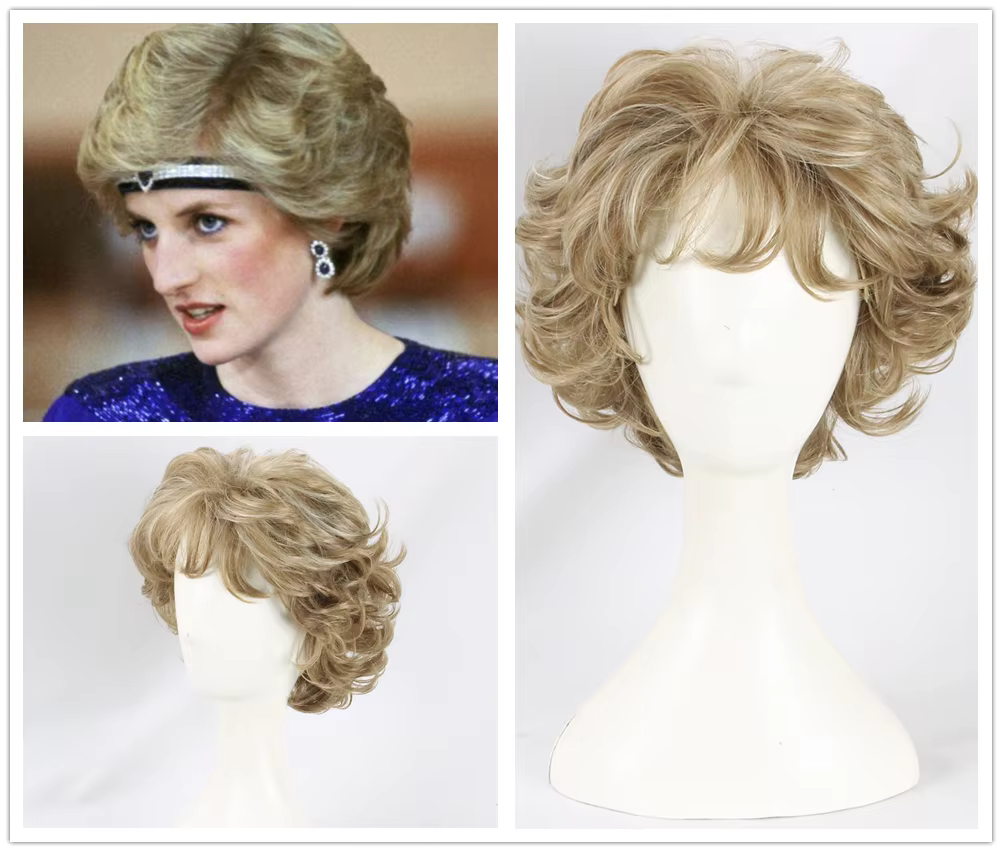 Perruque de Cosplay synthétique courte et bouclée de la reine Diana, Vintage, dorée foncée, moelleus
