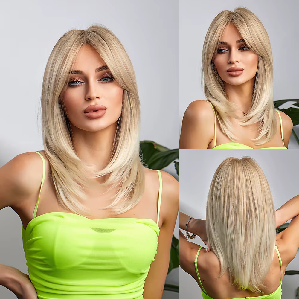 CharmSource – perruque synthétique lisse et naturelle, cheveux longs blonds, haute densité, pour fem