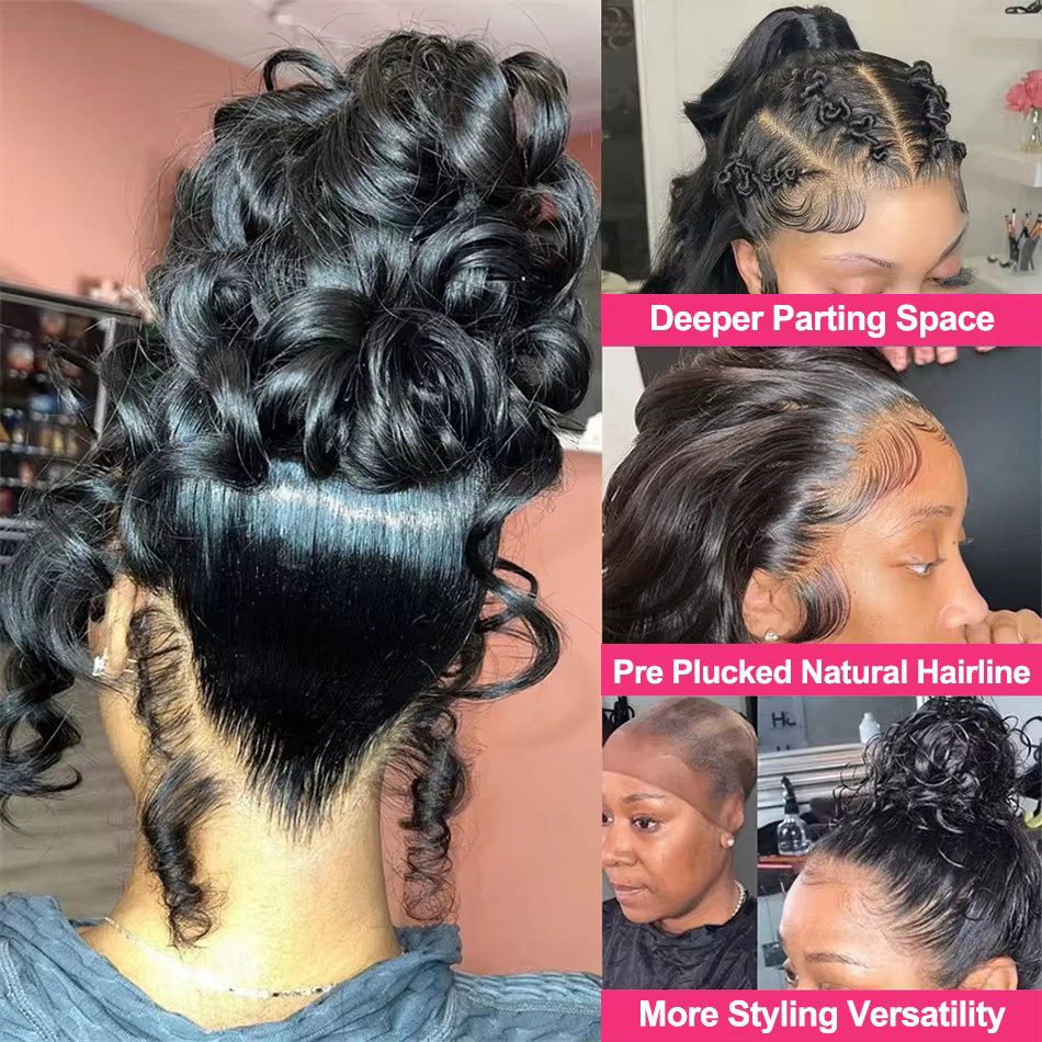 Vague de corps 360 Full HD dentelle frontale perruques cheveux humains pré-plumé brésilien sans coll