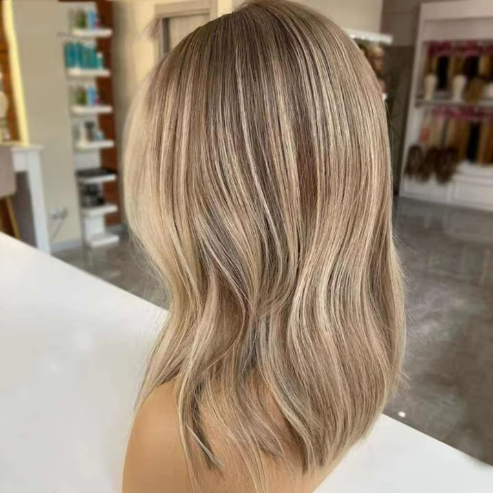 Mèches cheveux humains dentelle avant perruques brun mélange blond cendré 13*6 dentelle frontale per