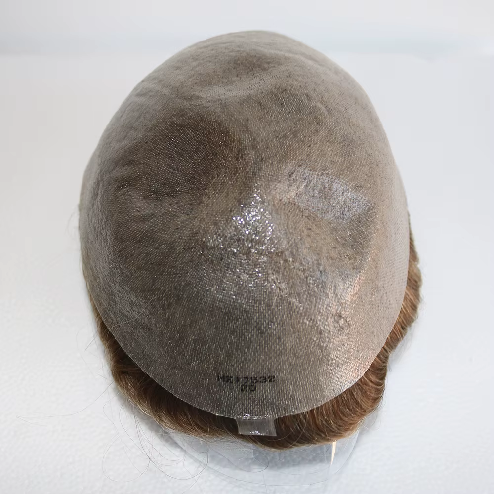 Délié naturel 0.02mm Base de peau Super mince toupet pour hommes 80 ~ 90% densité gris mâle système
