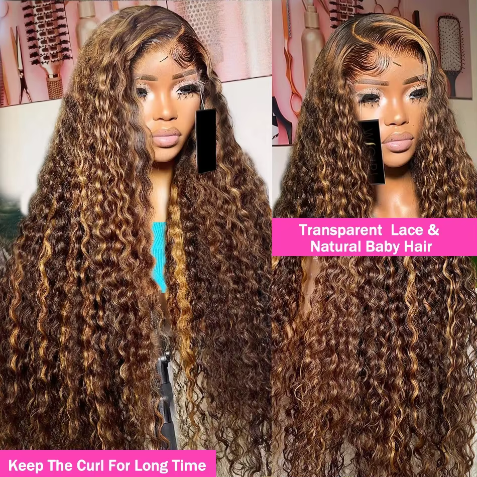 30 36 pouces bouclés mettre en évidence perruque cheveux humains miel blond 13x4 dentelle avant vagu