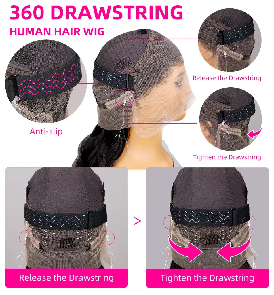 Perruque 360 Full Lace Frontal Body Wave en Cheveux Humains Péruviens, Couleur Naturelle, avec Sangl