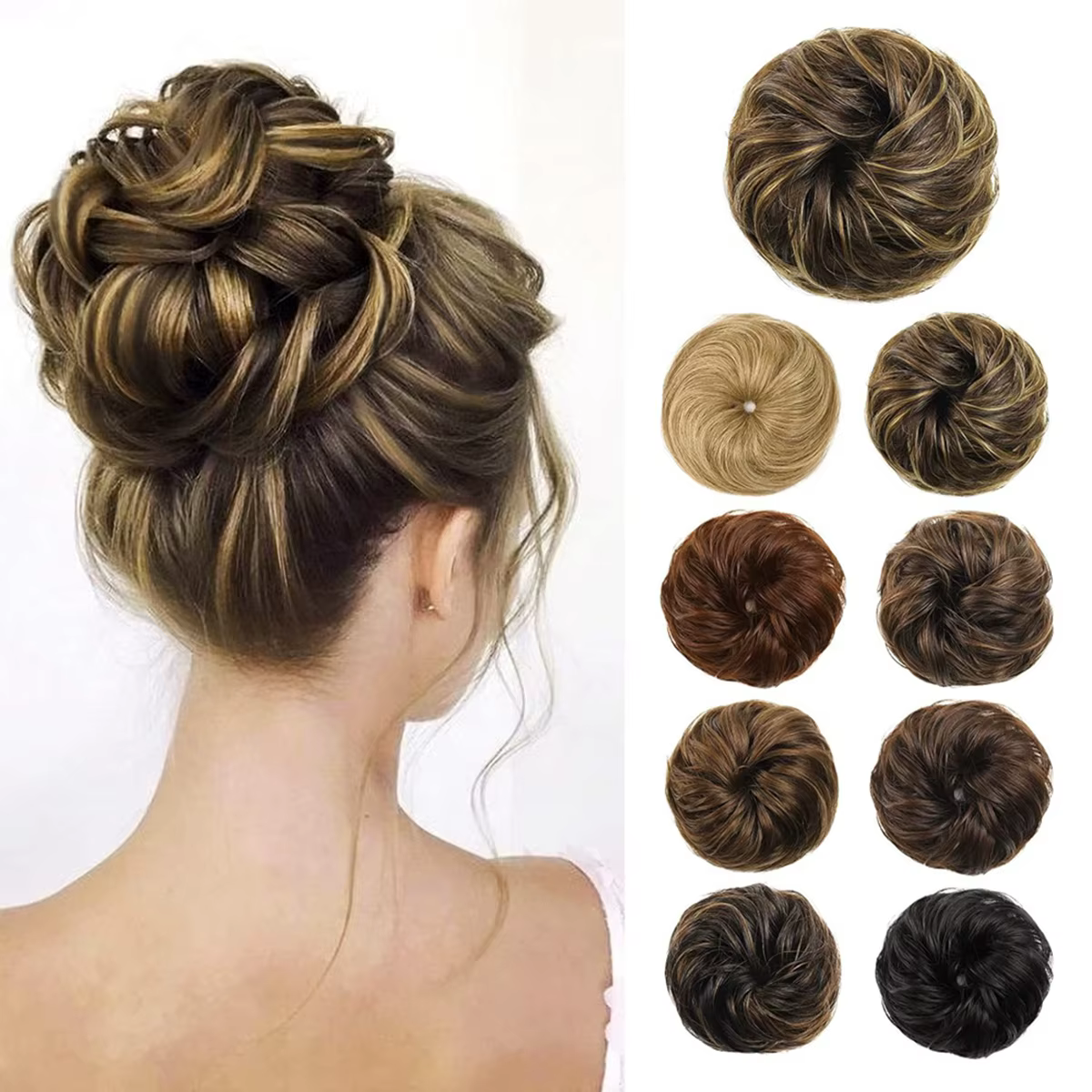 1 pièce postiche chignon en soie artificielle, anneau de cheveux pour créer une coiffure chignon, ac