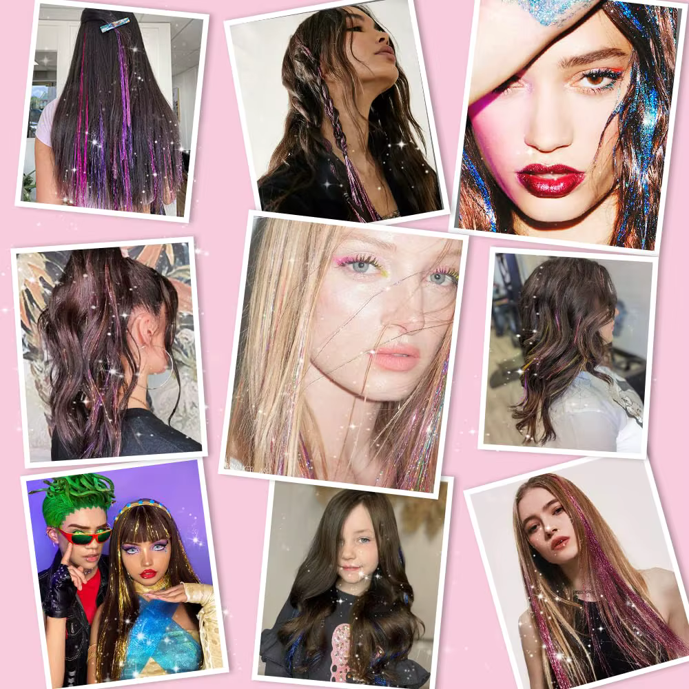 Extensions capillaires synthétiques I Tip Tinsel, 50 pièces, postiches féeriques à paillettes, acces