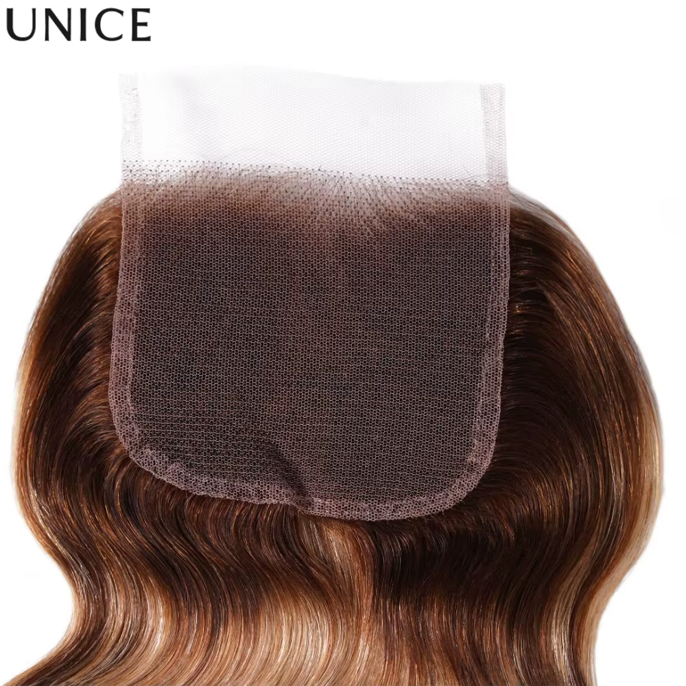 UNice Blonde Highlight Body Wave 4x4 Lace Closure Only 100% Human Hair Closure Free Part