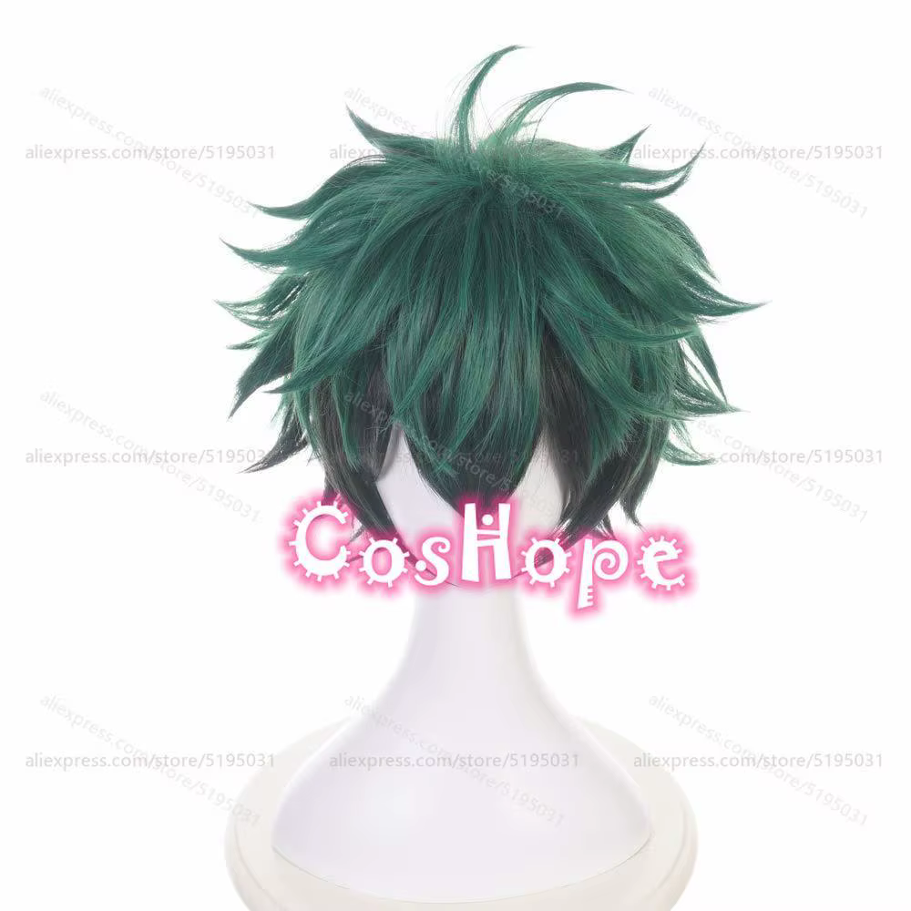 MHA-Perruque de Cosplay Midoriya Izuku, Deku, Courte, Pelucheuse, Verte, Noire, Anime, Perruques Syn