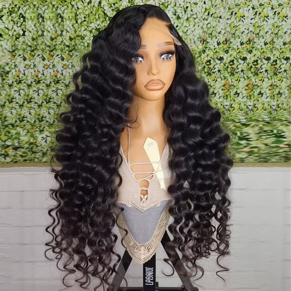 Perruques Lace Front 13x6 en Cheveux Humains Ondulés Profonds, 42 Pouces, Bouclées Effet Mouillé, HD
