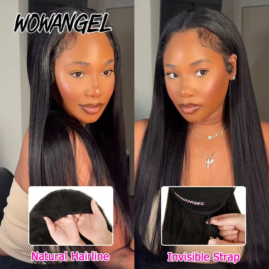Perruques mi-tête 250% Light Yaki en cheveux humains, ligne de cheveux invisible, prêtes à porter sa