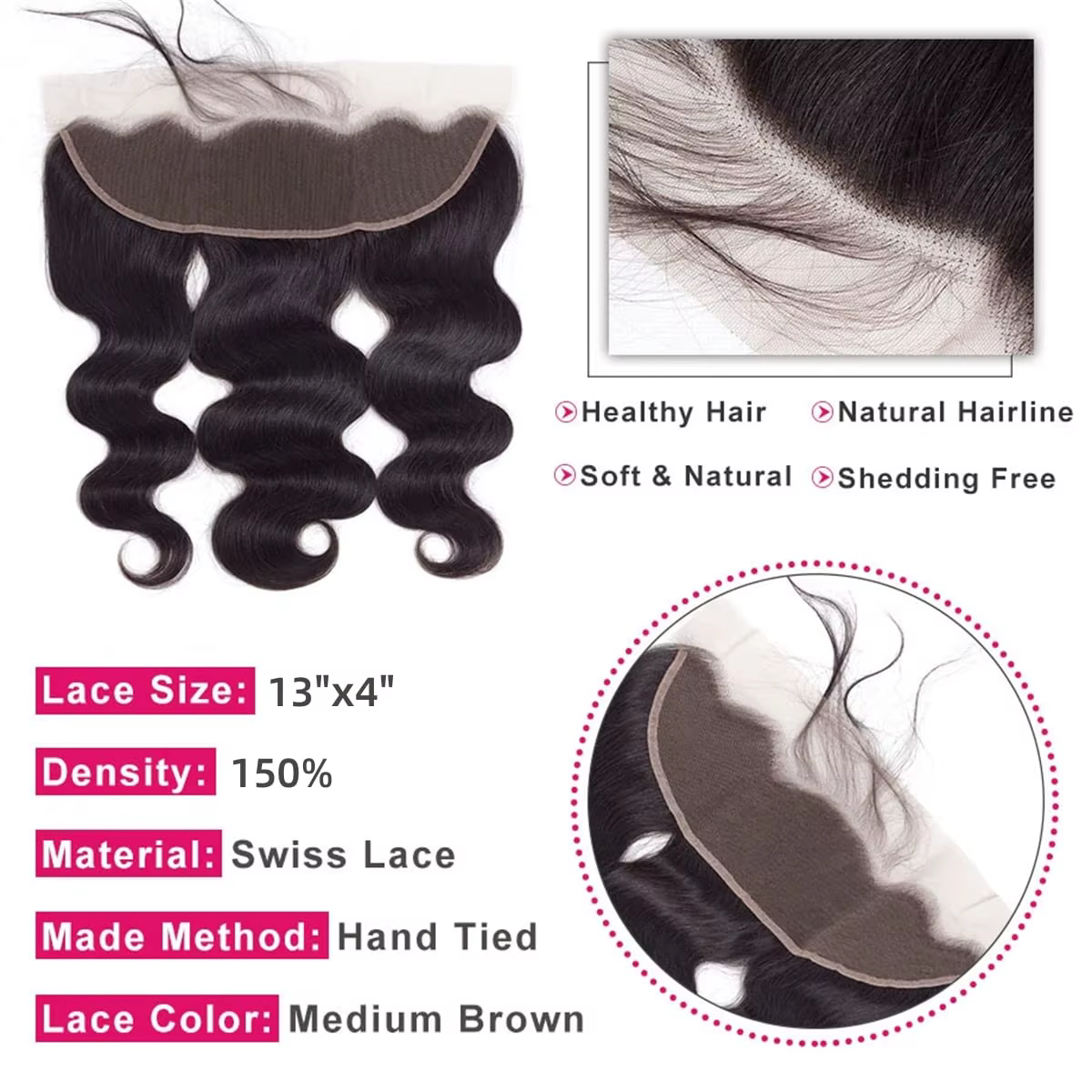 Extensions de cheveux humains naturels Remy Body Wave en lots avec frontal, 3 lots avec frontal en d