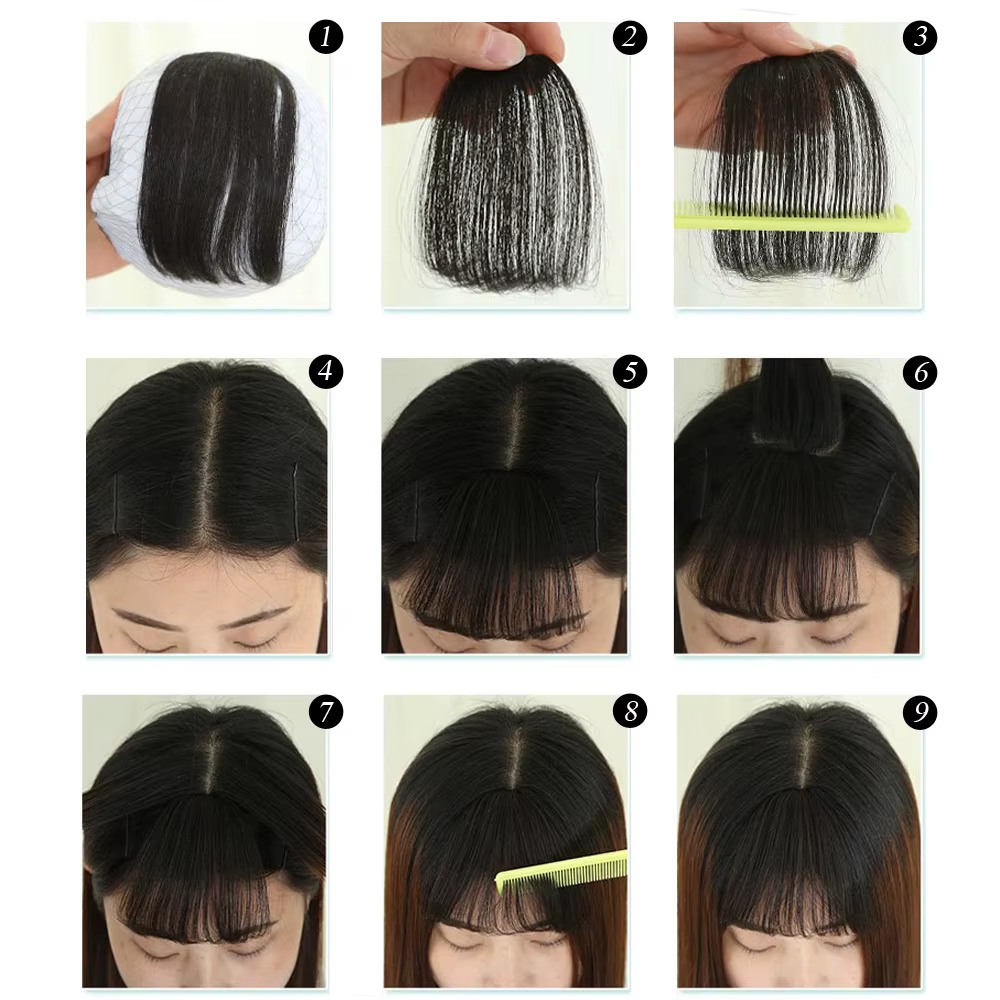 Frange à Air synthétique naturelle courte marron noir, Extension de faux cheveux, 1 Clip, postiches,