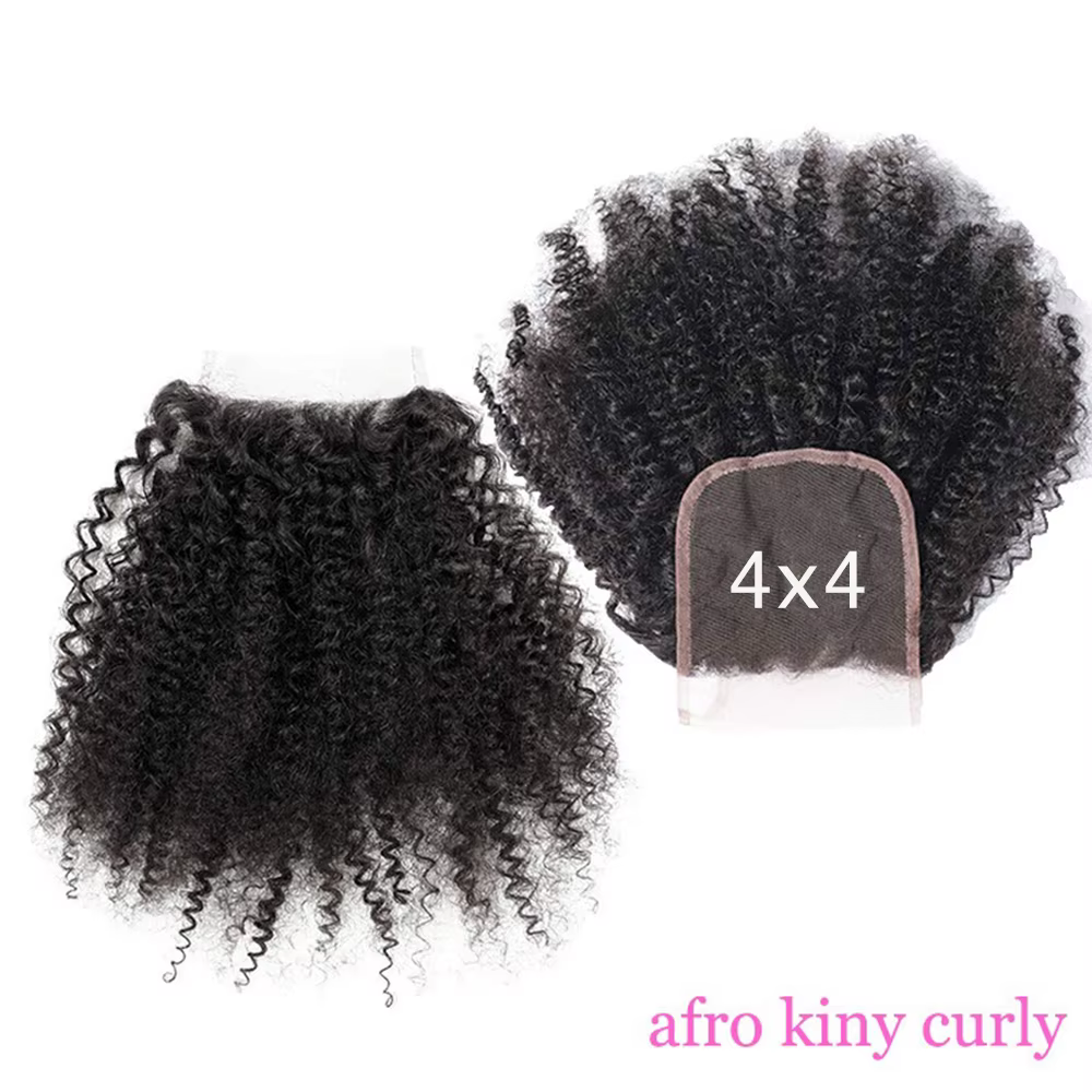 Afro crépus bouclés 4x4 5x5 dentelle fermeture Extensions de cheveux humains vague bouclée 4x4 5x5 T