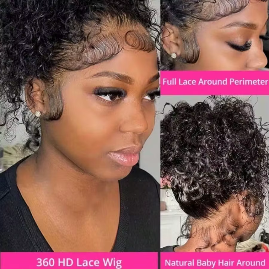 Perruques bouclées 360 HD Full Lace en cheveux humains pré-épilées, perruque frontale en dentelle 13