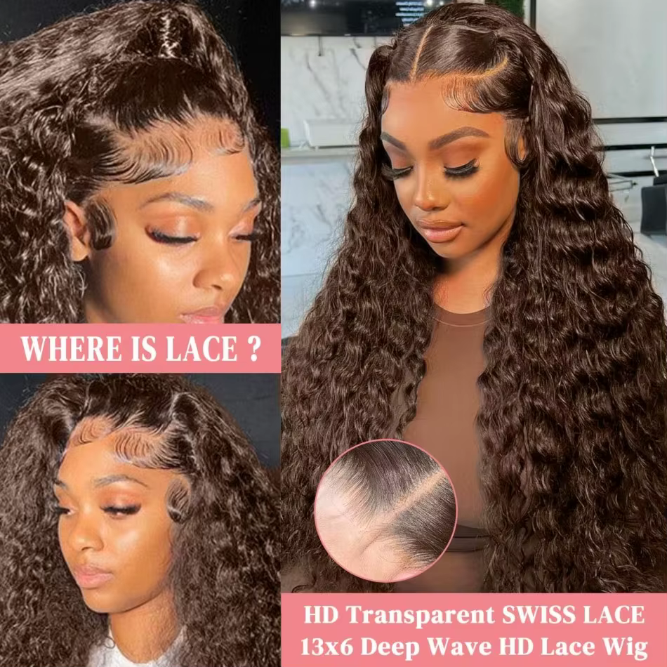 250% densité chocolat brun vague profonde perruques cheveux humains 13x4 13x6 HD dentelle avant perr
