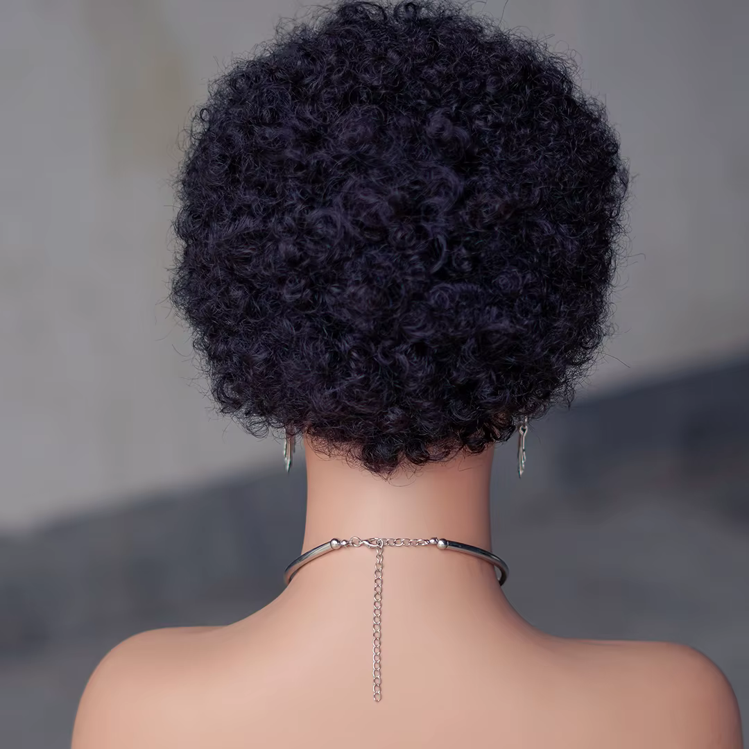 Perruque de cheveux humains courts Afro crépus bouclés pour femmes cheveux moelleux court Pixie bouc