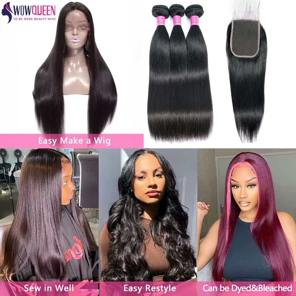 Straight Tissage Cheveux Humain 100% Mèches Cheveux Humain Avec Closures 6x6 5x5 Closure Cheveux Hum