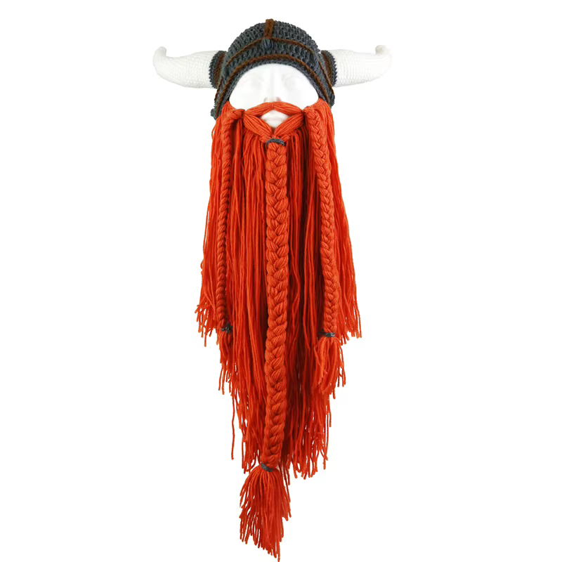 Chapeau Masque Cornes Viking Homme Barbu – Bonnets Hiver Amusants Faits Main pour Hommes – Accessoir