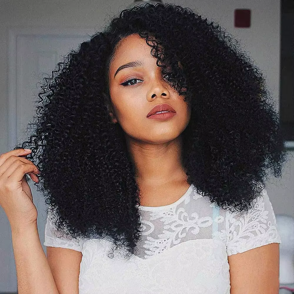 Perruques 100% Cheveux Humains Afro Kinky Bouclés Densité 250% Pour Femmes, Perruque Frontale en Den