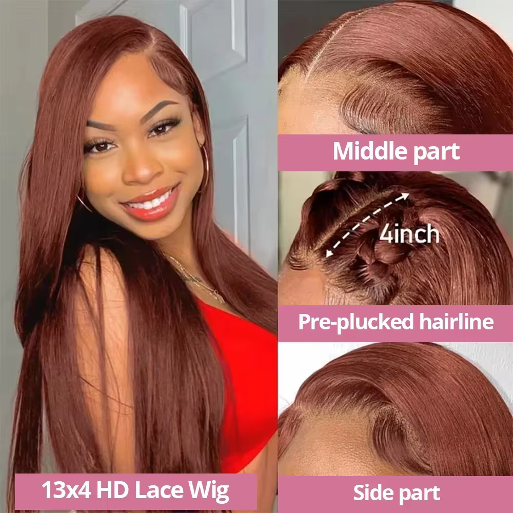 Perruques Lace Front en Cheveux Humains Brun Chocolat pour Femmes, Pré-épilées, 13x4 13x6, Perruque 