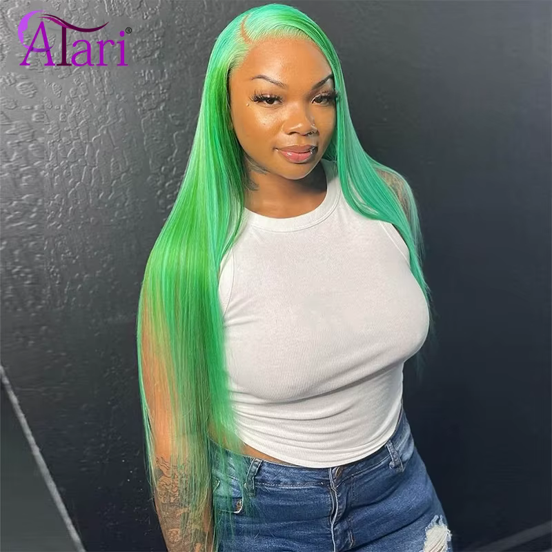 Perruques de cheveux humains Body Wave, vert menthe ombré, perruque droite 613, dentelle transparent