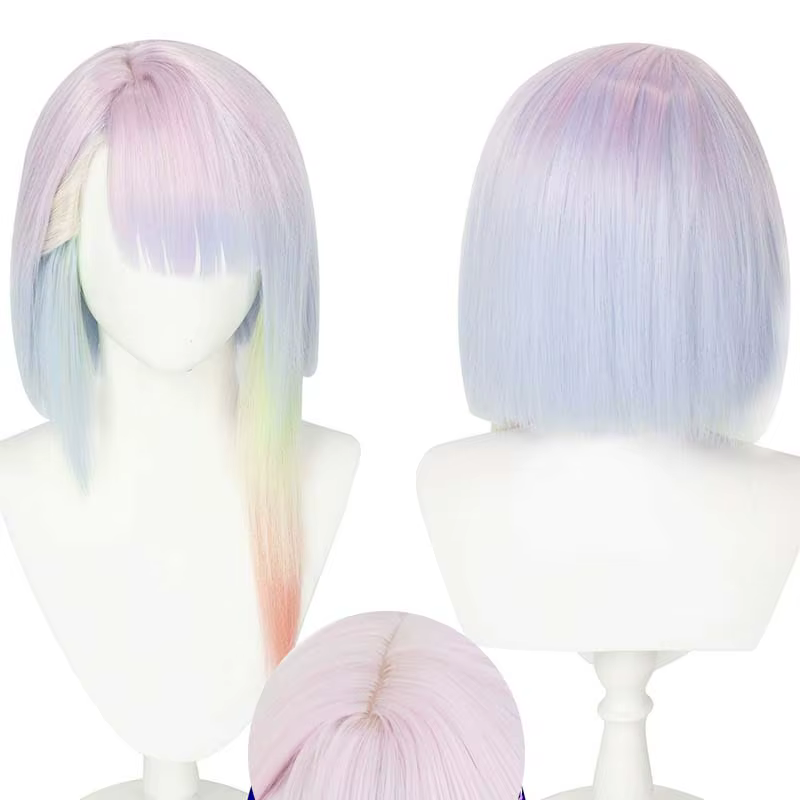 45 cm Lucy Cosplay perruque Anime Cyberpunk Edgerunners Cosplay Lucyna Kushinada multicolore dégradé