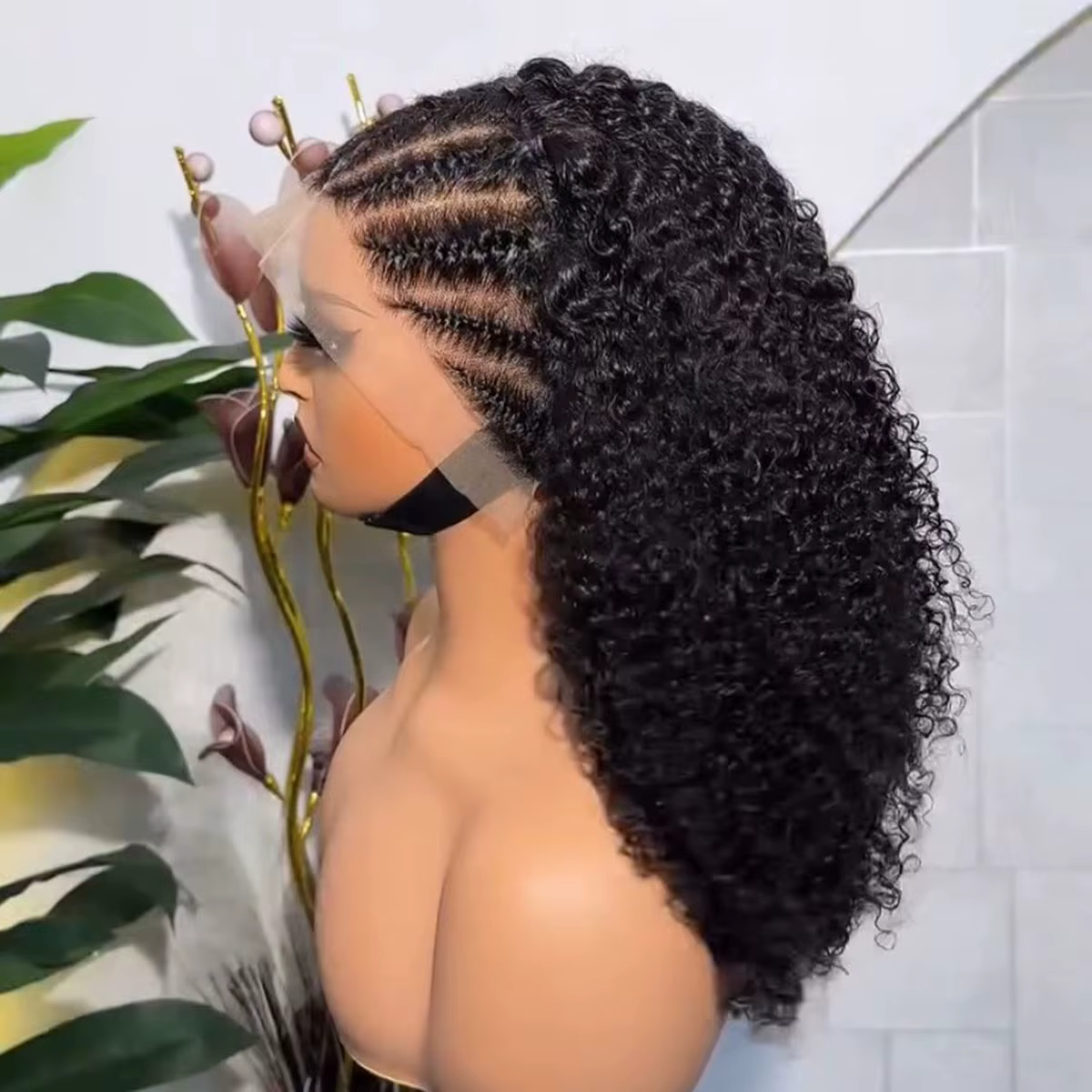 Perruque Bob Lace Front Wig synthétique ondulée courte, couleur noire, 13x4 HD, pre-plucked, avec ch