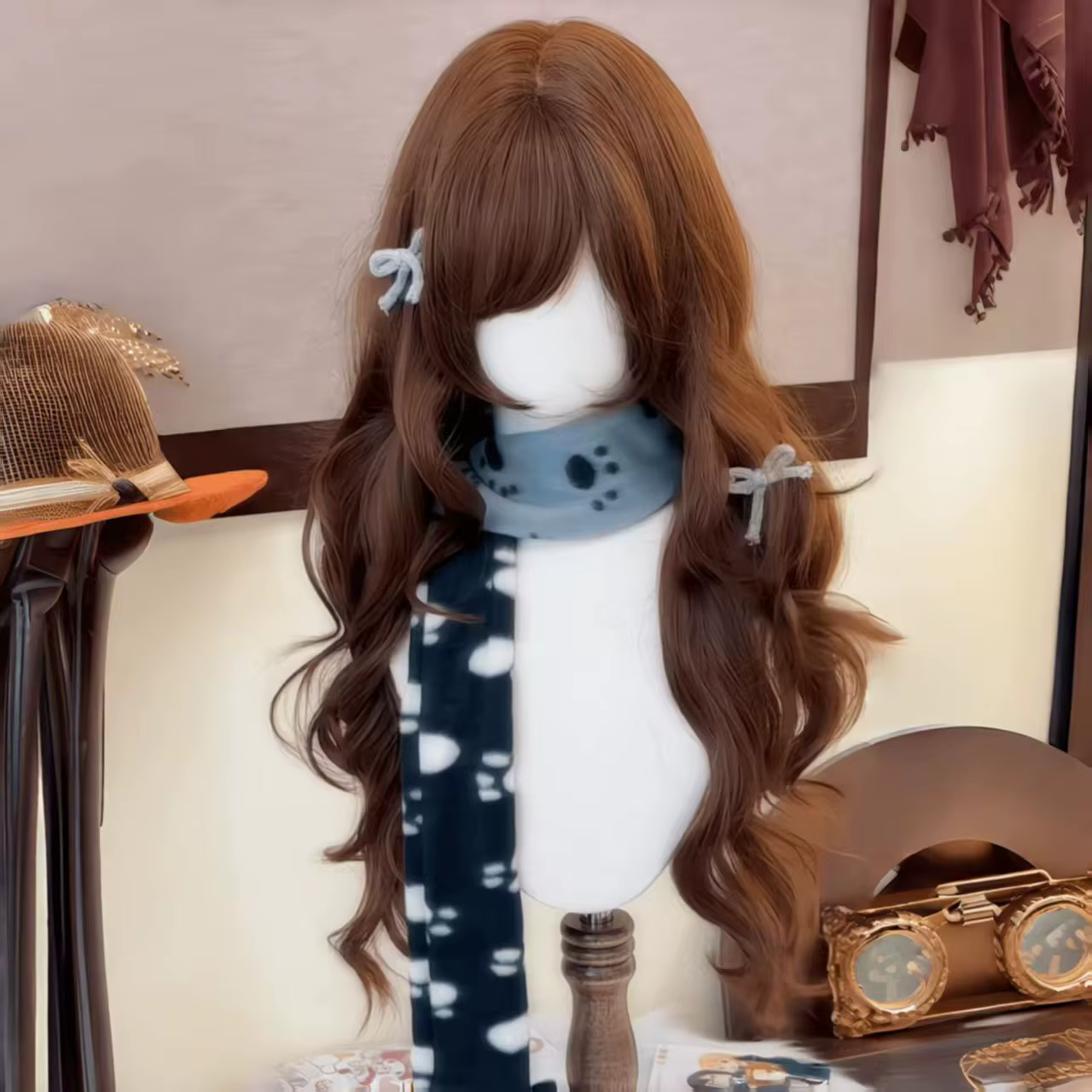 Perruque marron chocolat avec frange, cheveux longs ondulés de 24 pouces pour femmes, perruque synth