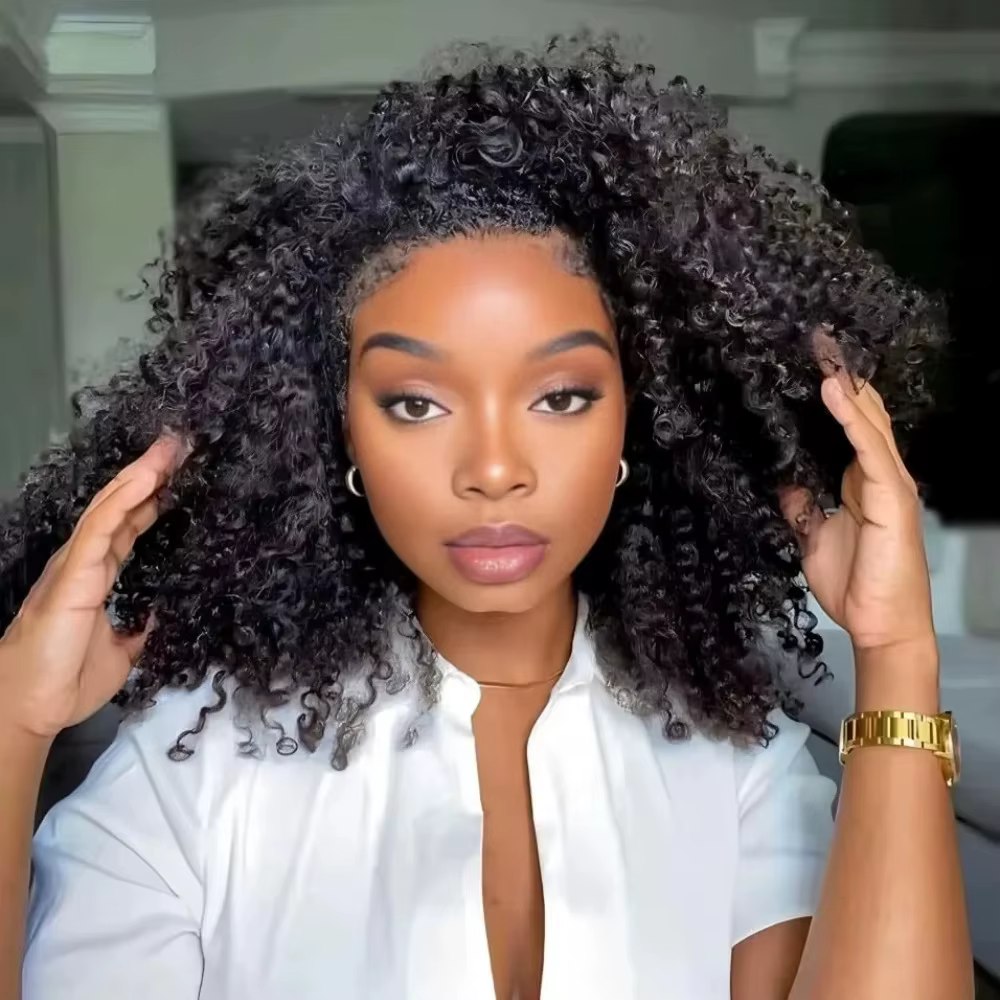 Demi-perruque bouclée crépue 220 % de densité, cheveux Remy, perruques bouclées en cheveux humains, 