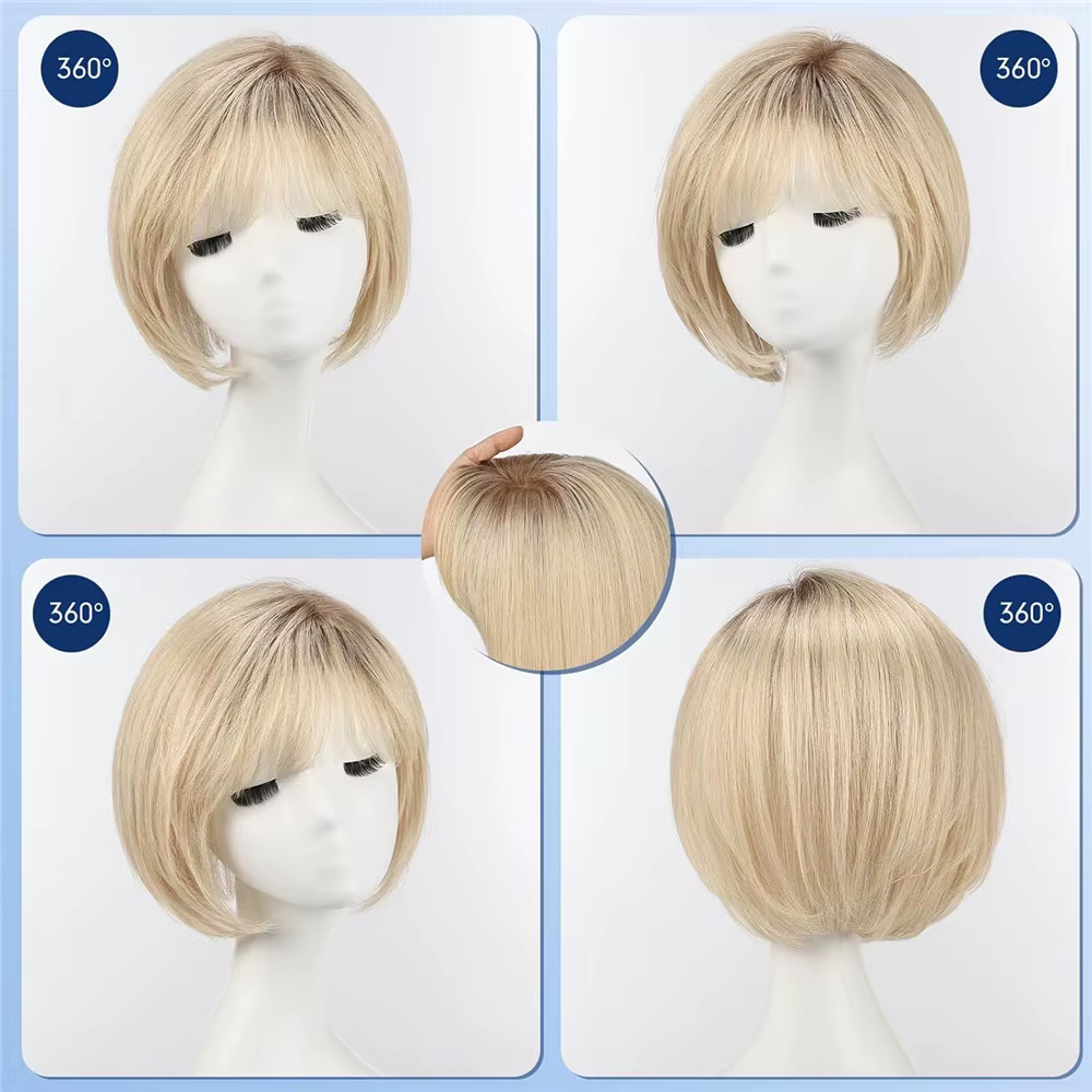 10 pouces cheveux humains Topper pour femmes 6.5x6.5 pouces Base en soie Ombre blond clair partie la