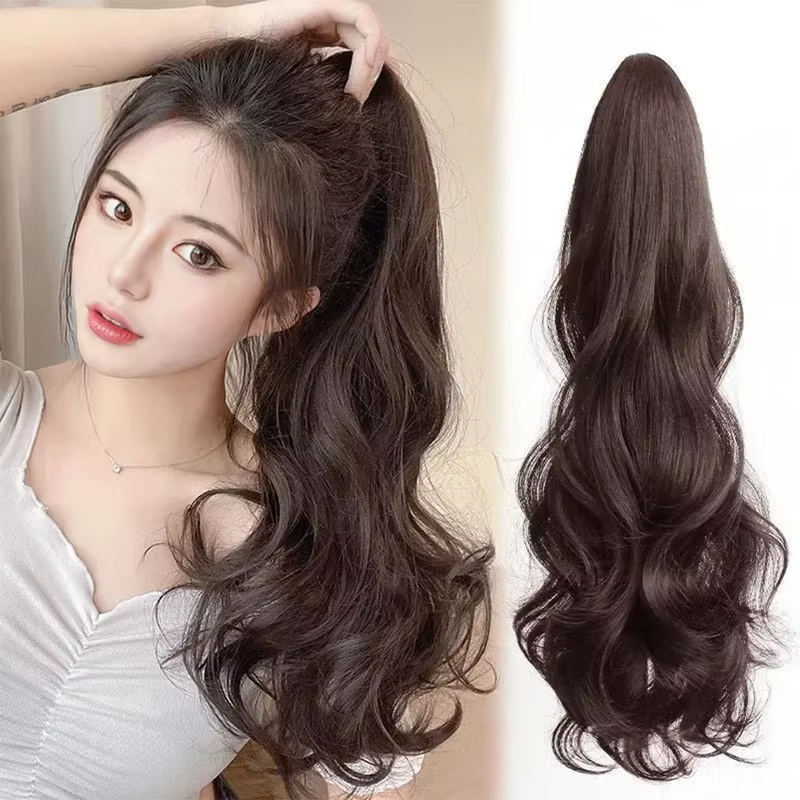 Extensions capillaires synthétiques longues et lisses à Clip pour queue de cheval, 50cm, résistantes