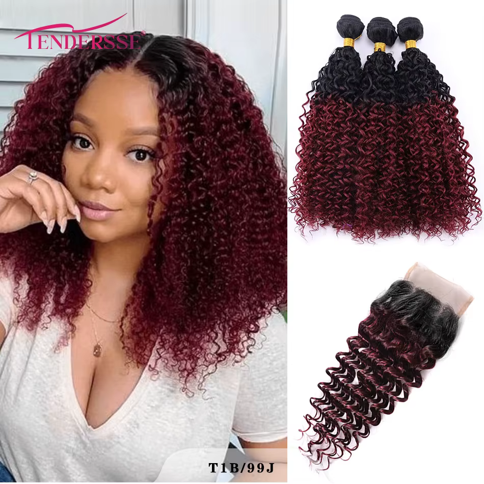 12A 100% cheveux humains mongol crépus bouclés paquets avec fermeture Afro bohème bouclés crépus bou