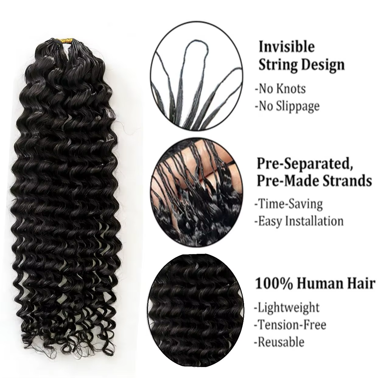 Extensions de cheveux humains au Crochet pré-séparés sans nœuds, cheveux crépus bouclés, plumes au C