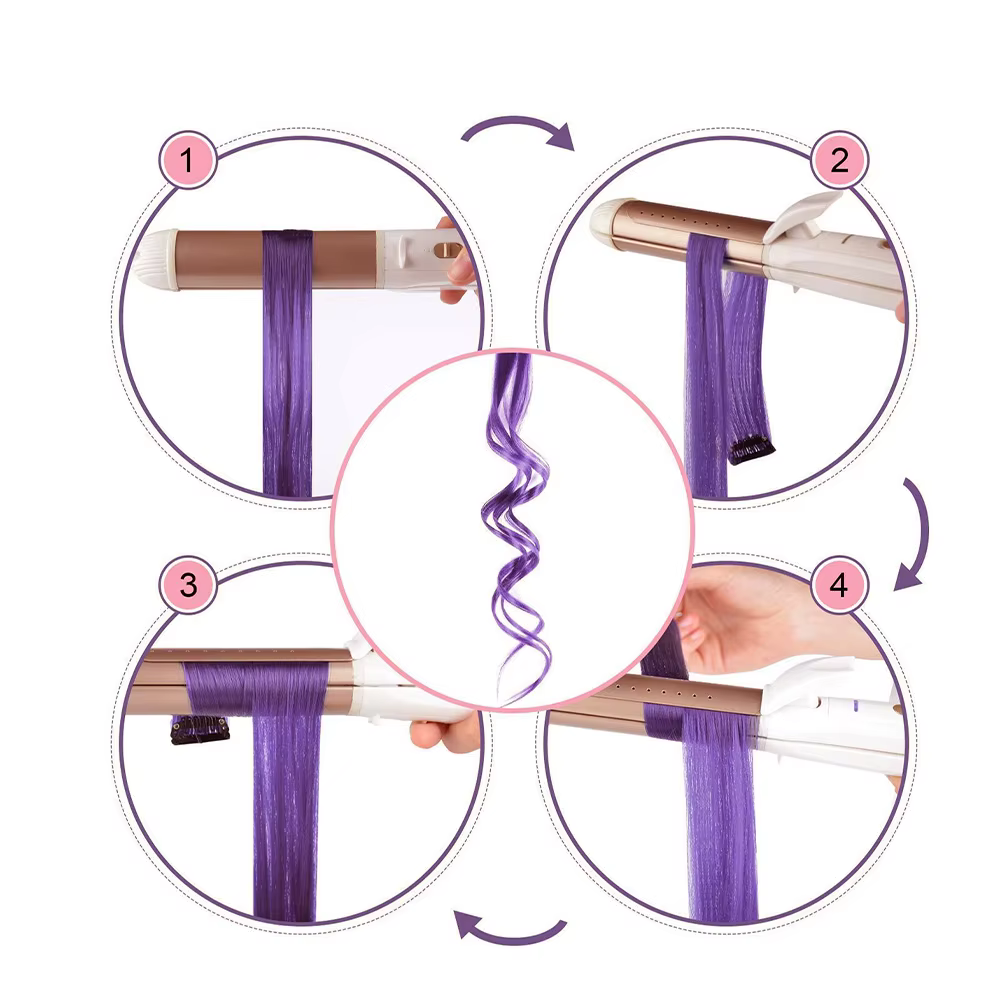 Extensions capillaires synthétiques à reflets colorés pour filles, postiches lisses multicolores de