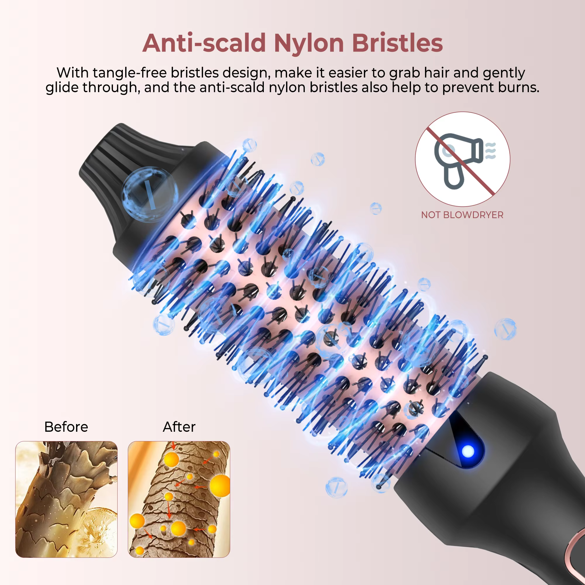 Brosse de fer à friser ionique, brosse thermique, peigne à friser, créer des boucles adt et volume, 