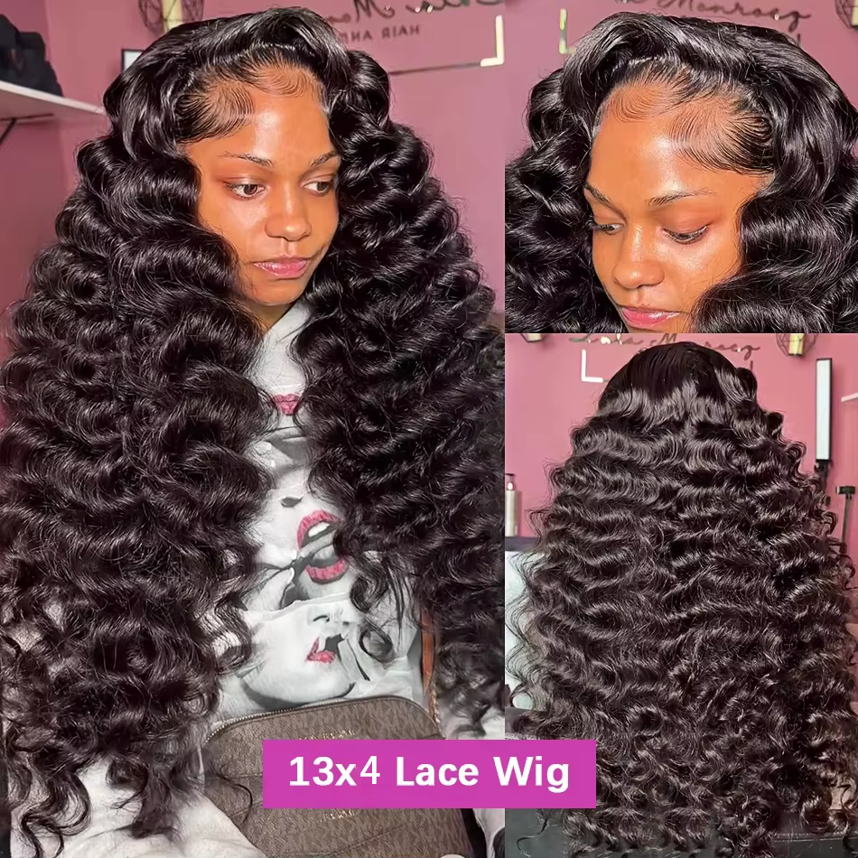 Perruques en cheveux humains 250% Loose Deep Wave 13x6 Lace Front, 30 40 pouces, style brésilien bou