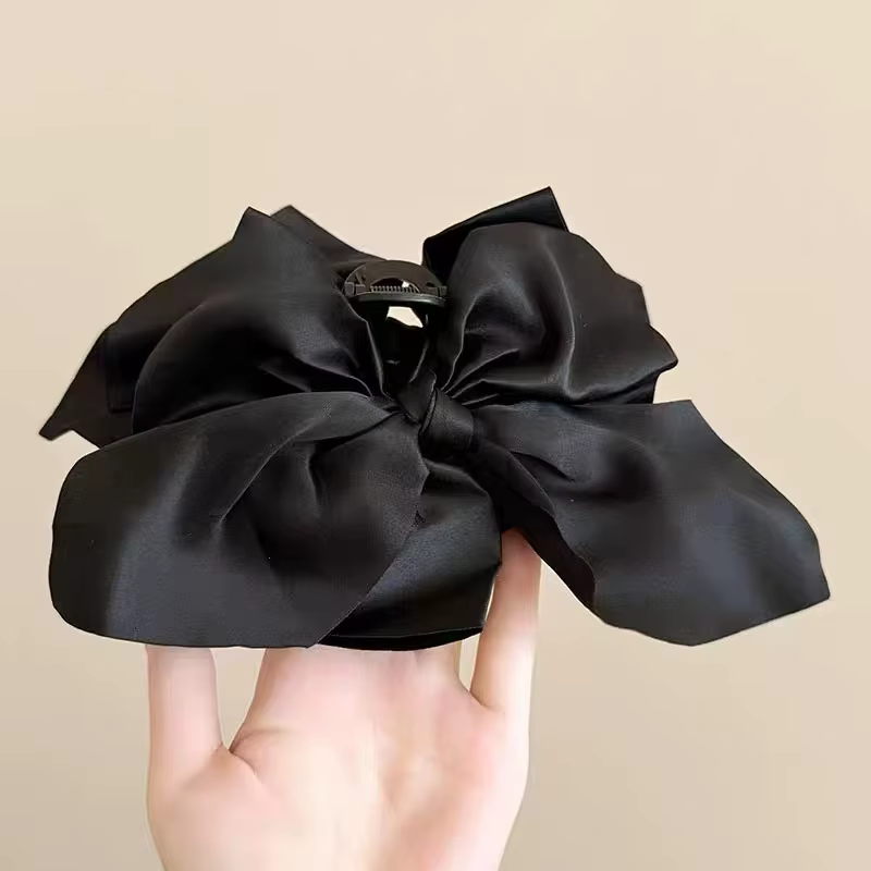 Pince à cheveux à gros nœud noir et blanc pour femmes, pince à queue de cheval élégante, mode fille,