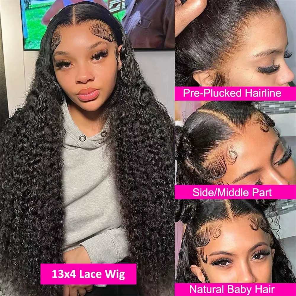 Perruque Brésilienne Bouclée avec Filet de Fixation en Dentelle Transparent HD, Accessoire Capillair