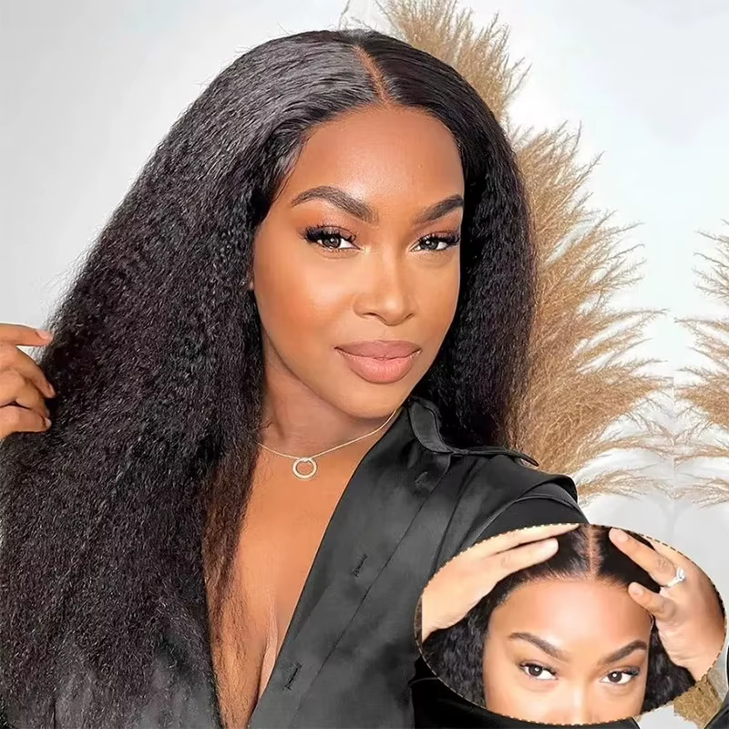Perruque Lace Closure naturelle crépue lisse, 12-22 pouces, 2x6, dentelle suisse transparente, pre-p