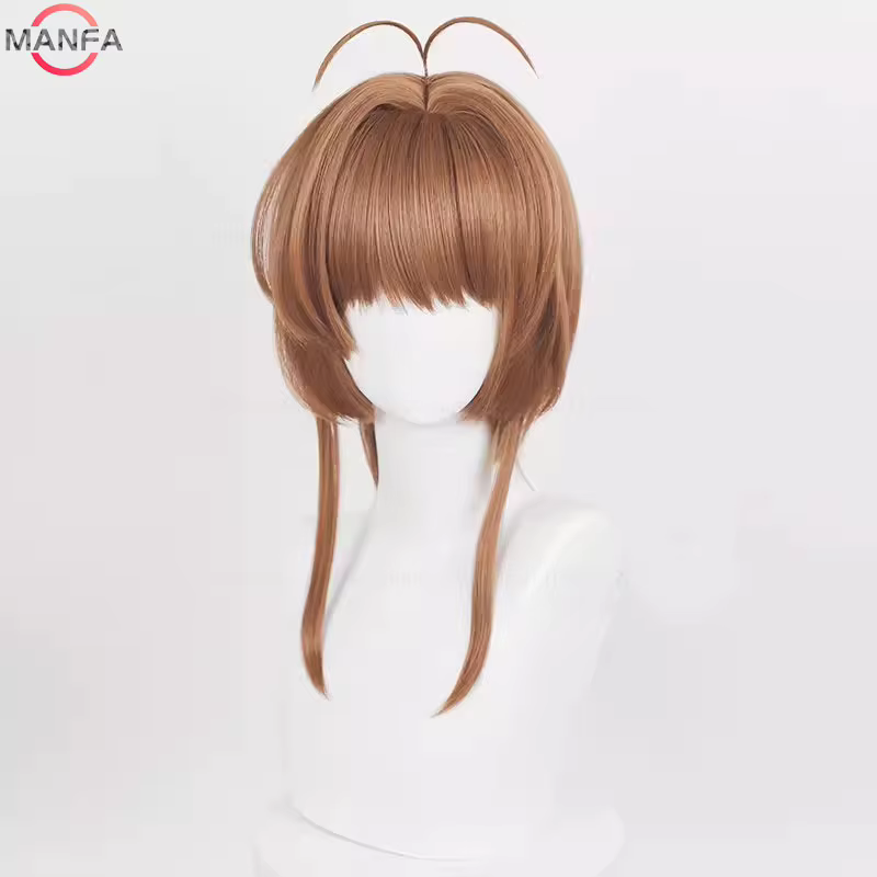 Perruque de Cosplay Anime Sakura Kinomoto, perruque courte de 46cm pour femmes et filles, cheveux sy