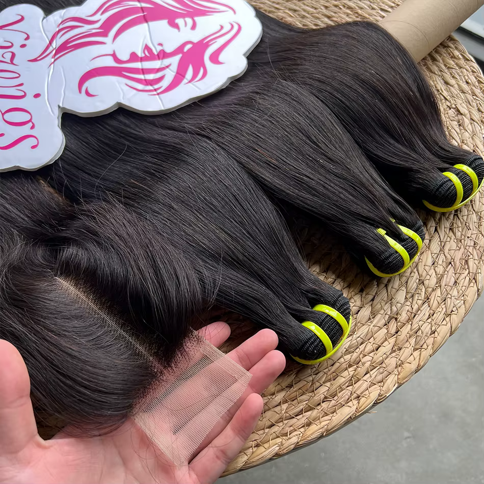 Extensions de cheveux humains vierges vietnamiens 100% naturels, lisses comme des baguettes, avec cl