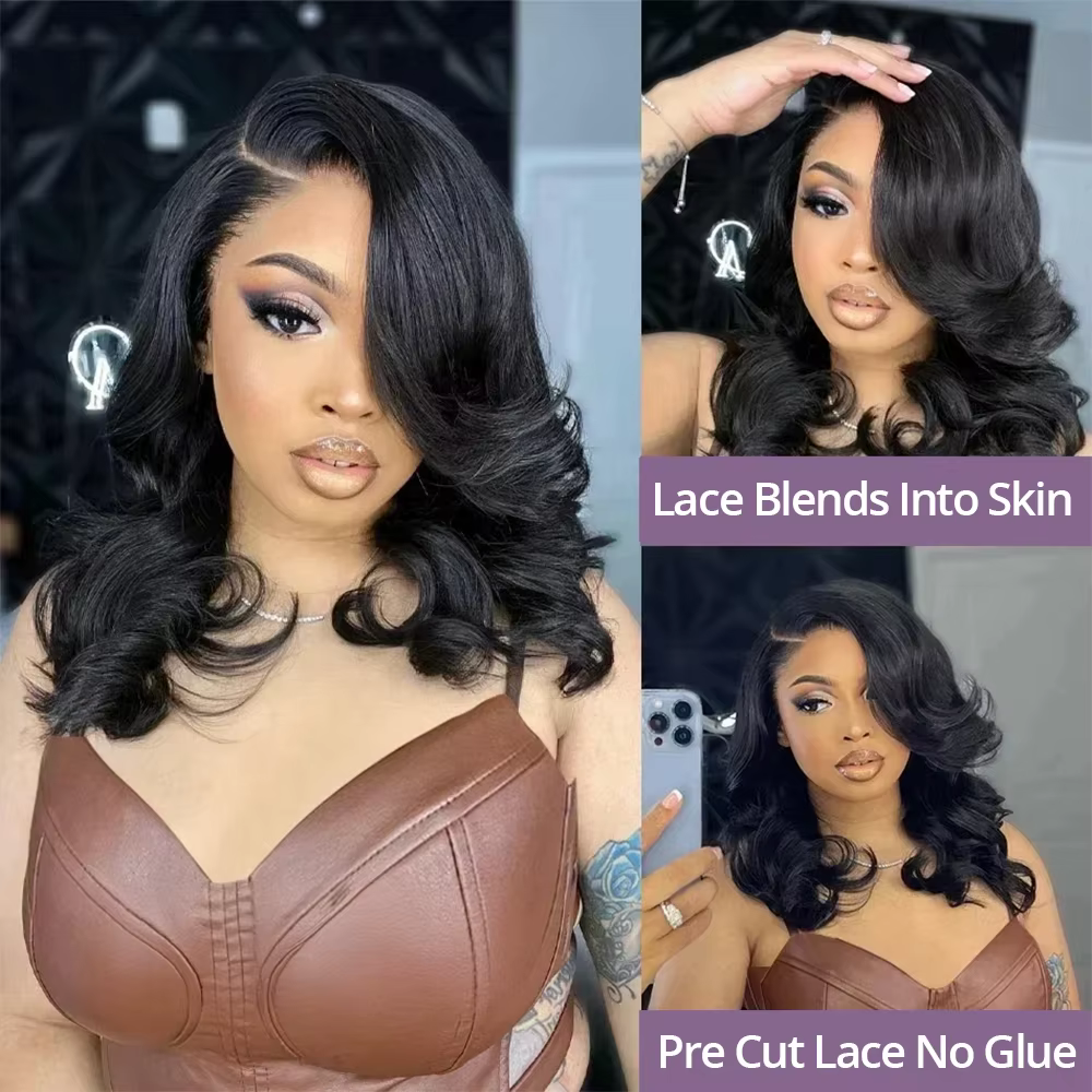 Perruque de cheveux humains brésiliens pré-découpés sans colle pour femme, perruque Bob Body Wave, p