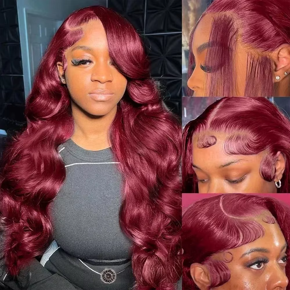 Perruques en cheveux humains 99j Bourgogne 13x6 HD Lace Frontal, couleur rouge vin, brésiliennes, on