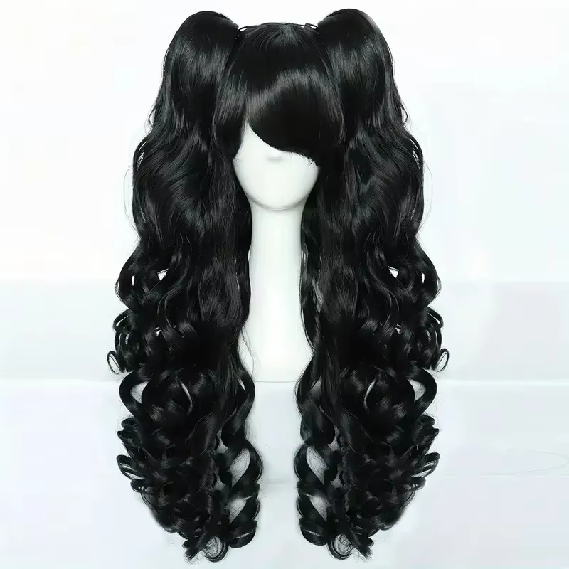 Cosplay Lolita grande vague cheveux bouclés noirs pour les fêtes de vacances cheveux simulés soie ha