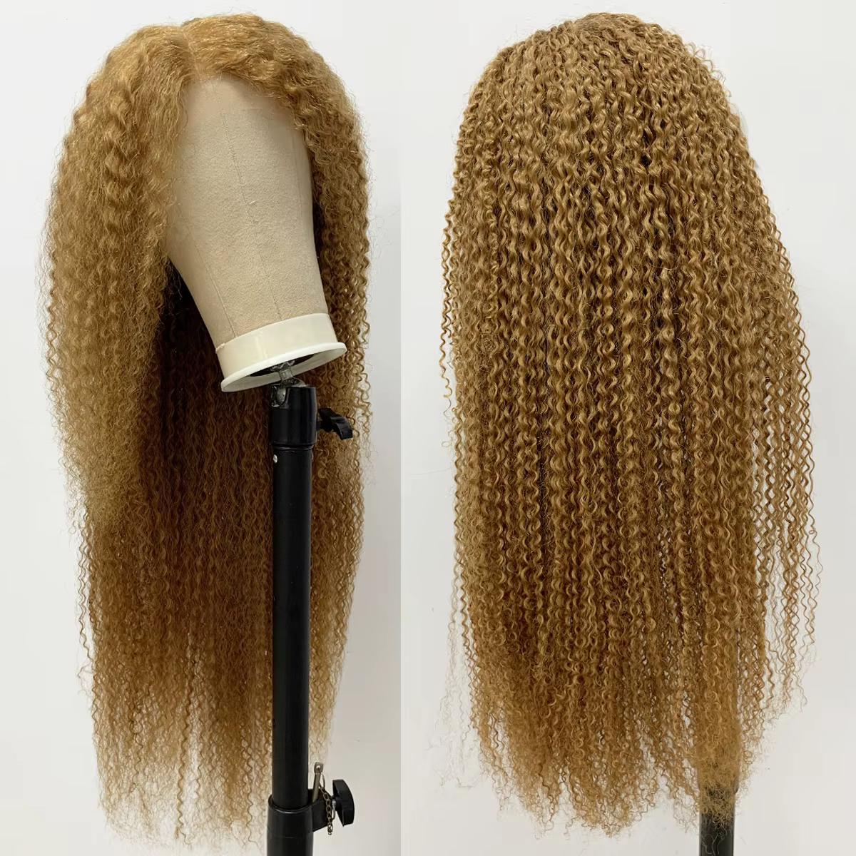 Perruques avant en dentelle 13x4 blond miel bouclés crépus # 27 perruques de cheveux humains crépus