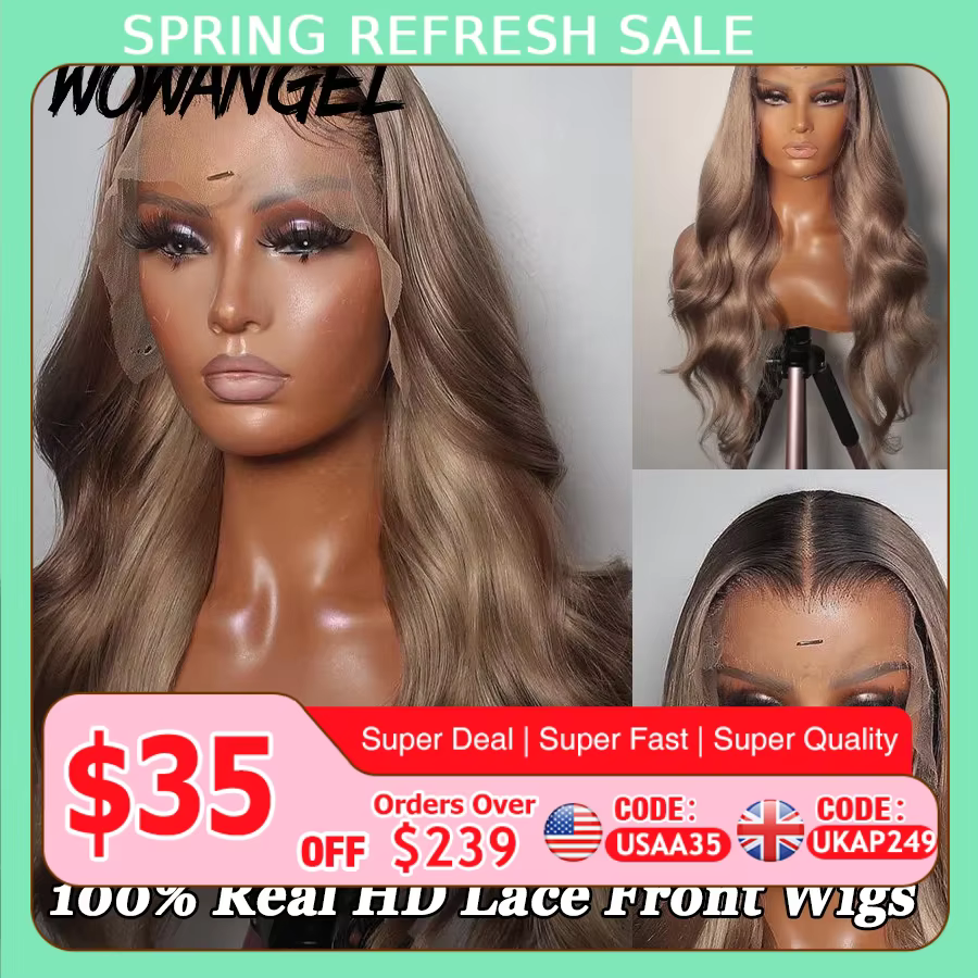 34inch Ash Blonde Body Wave Real HD Lace Front Perruque de cheveux humains Melt Skins 13x6 Full Lace