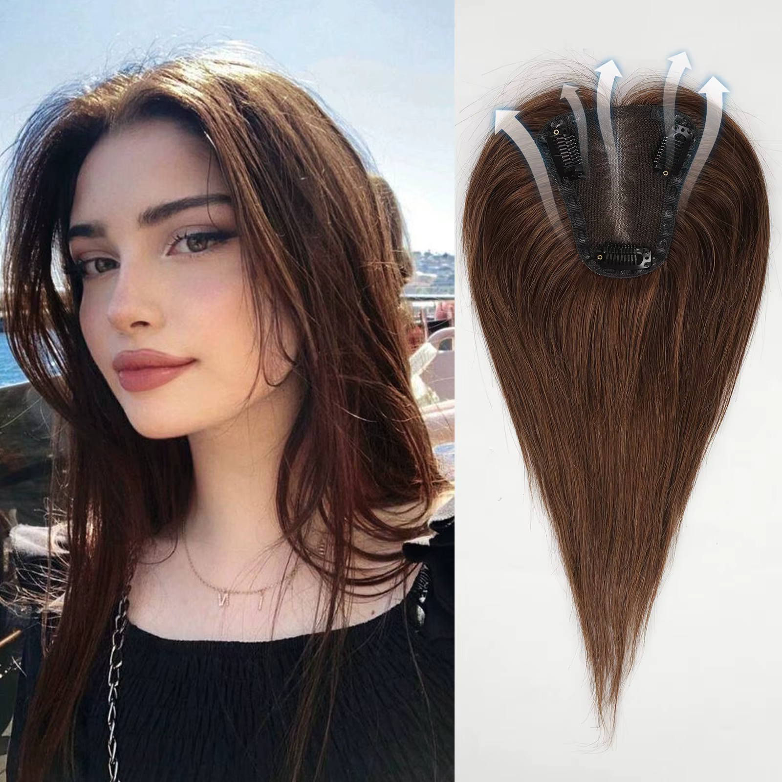 Toppers blonds à clips pour femmes, 100% cheveux humains, racines foncées, Remy, postiches, injBase 