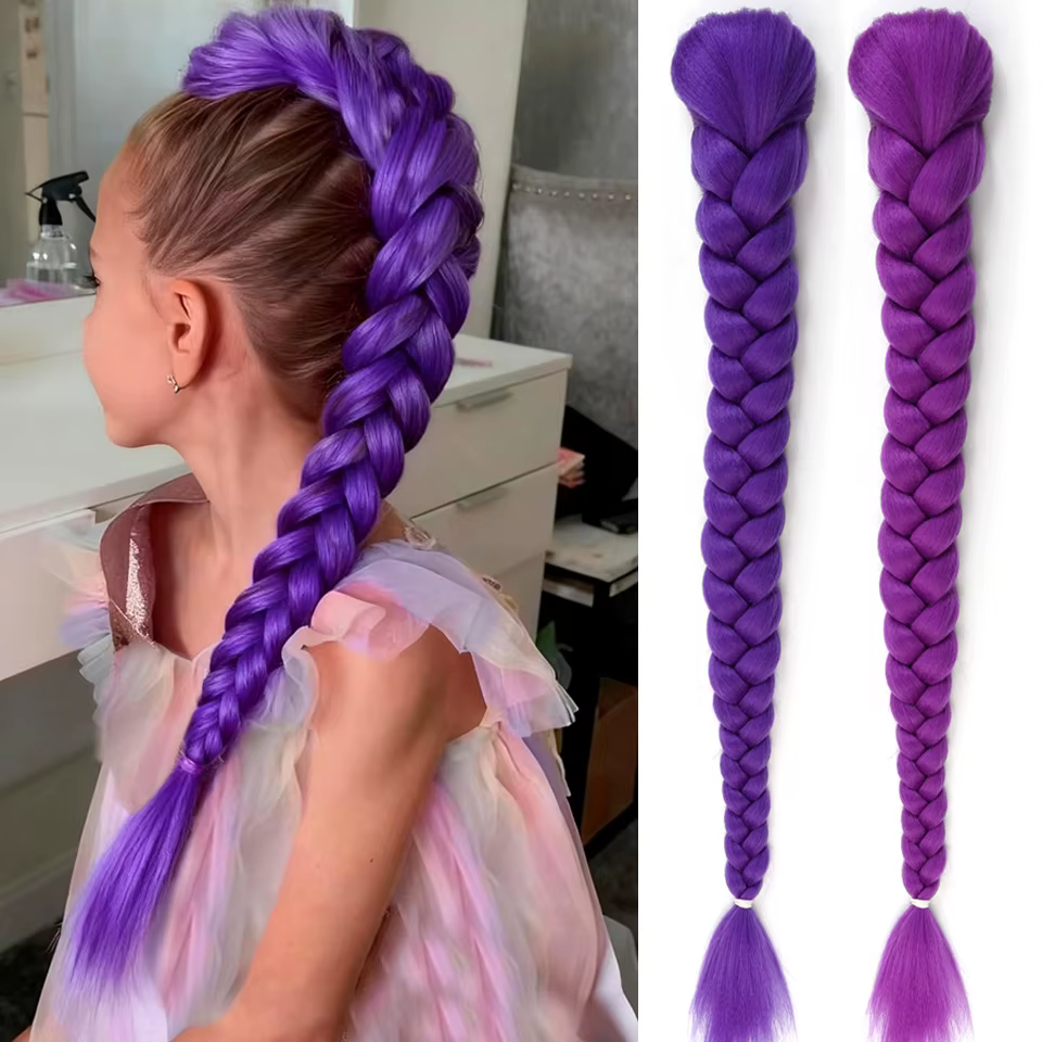 Queue de cheval tressée violette synthétique, coiffure de Costume Rumi, longue queue de cheval avec