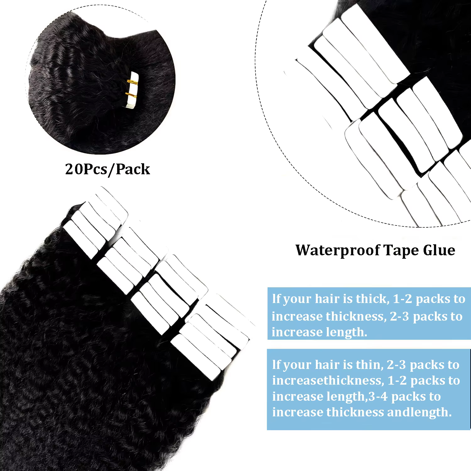 Extensions de cheveux brésiliens 100% naturels bouclés, cheveux crépus lisses, 22 24 pouces, noir na