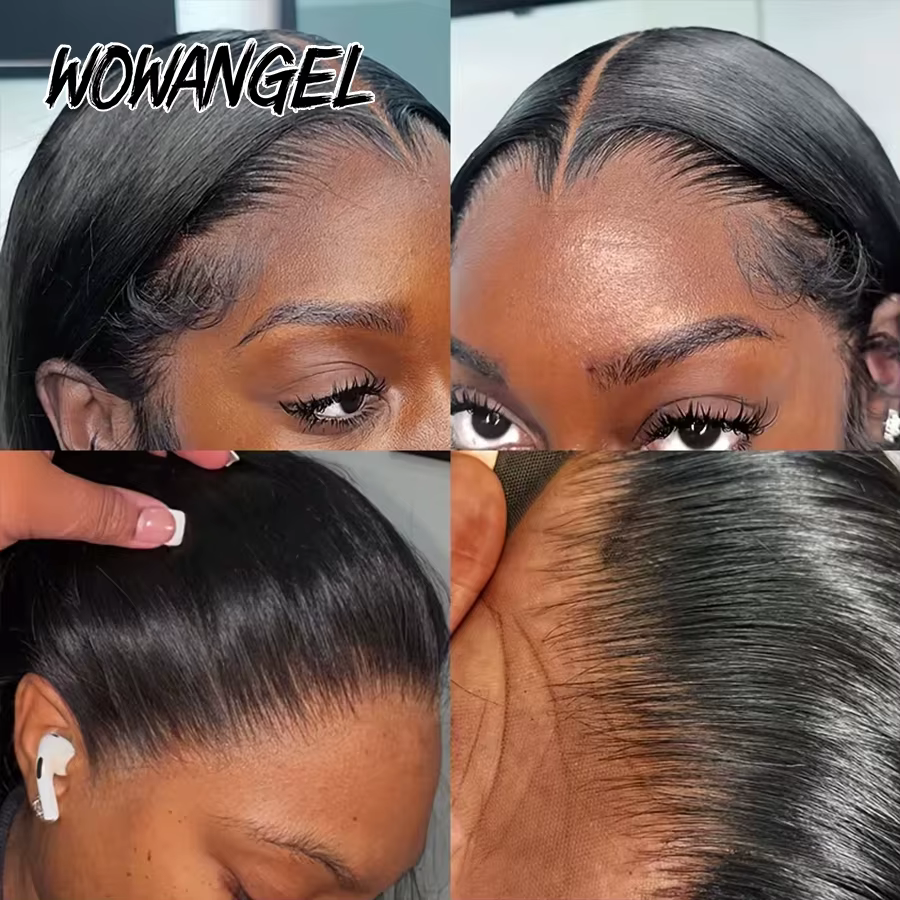 WOWANGEL Perruques lisses noires profondes 13x6 HD Lace Front, 100% cheveux humains, pré-épilées, sa