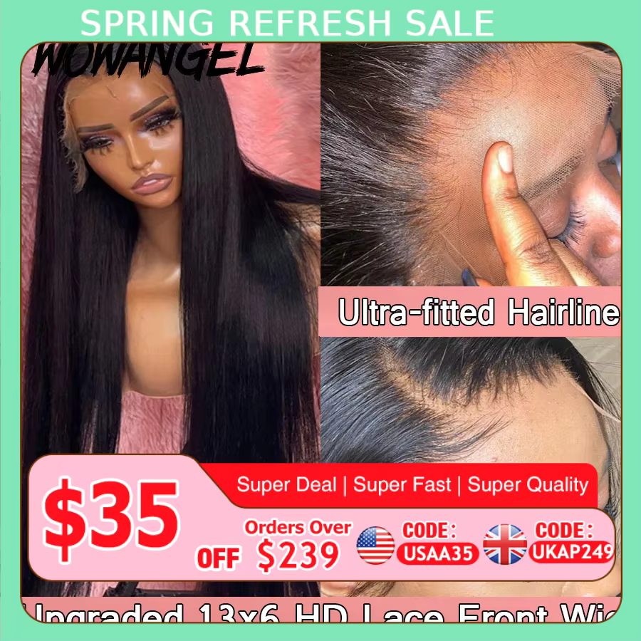 34 pouces Real HD Lace Front Wig Cheveux raides pré-plumés 13x6 HD Transparent Lace Frontal Perruque